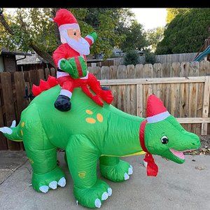 8 FT Christmas Inflatables Outdoor Decorations, Santa Claus Ride Dinosaur